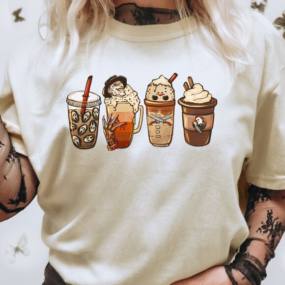 Horror Coffee Drinks Halloween Shirt Unisex Vintage Style Handmade - Picture 1 of 3